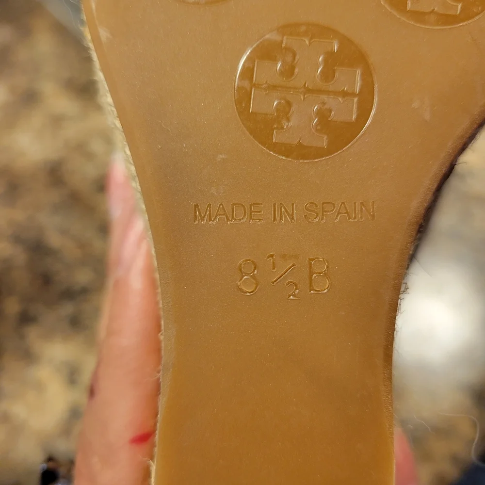 Tory Burch Gold Metalic Canvas Jakie Peep Toe Espidrilles in 8.5. #120